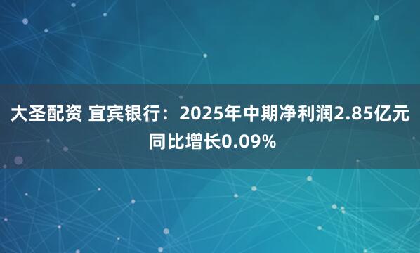 大圣配资 宜宾银行：2025年中期净利润2.85亿元 同比增长0.09%